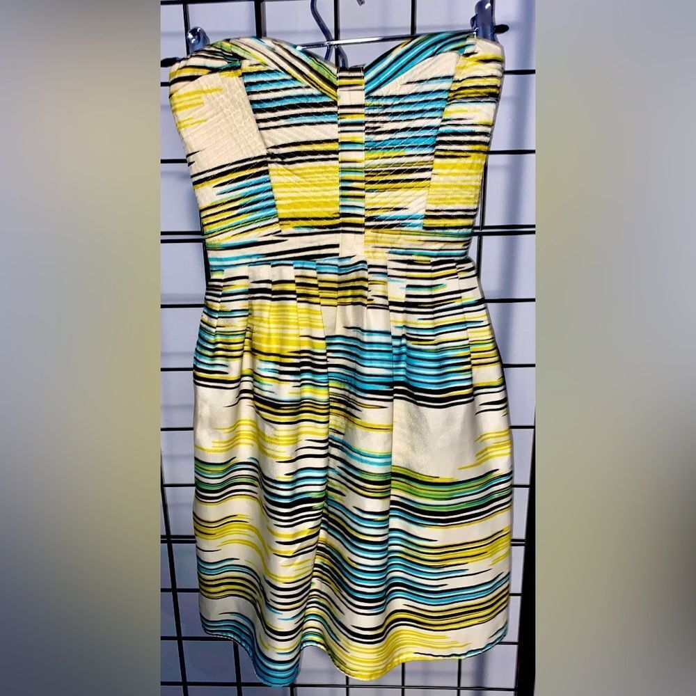 Devlin Quilted Sweetheart Neckline Strapless Multicolored Mini Dress EUC